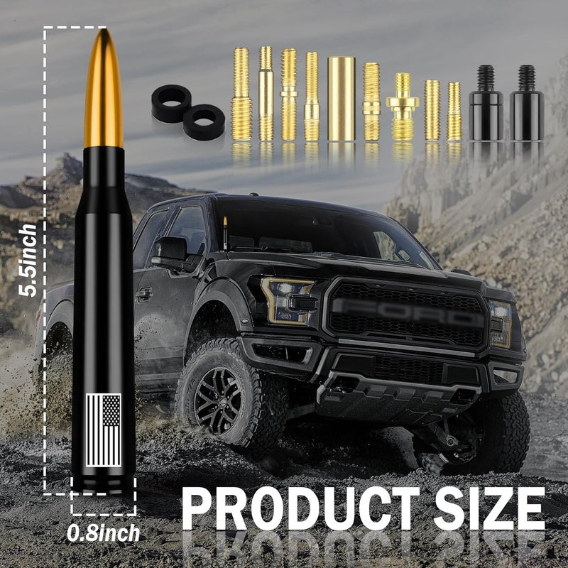 Junecarp American Flag Car Bullet Antenna,Truck Exterior Decoration Accessories[New Upgrade Flag Design] Car Antenna Replacement for Car SUV Truck Most Auto Cars Antenna Accessories (Gold) - Image 2